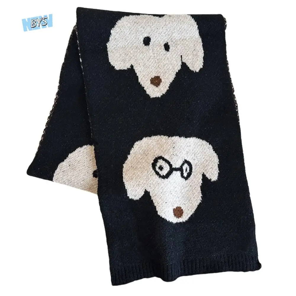 

Trendy Lightweight Puppy Pattern Scarf Windproof Korean Style Cashmere Blend Scarf Warm Cute Knitted Shawl Gift
