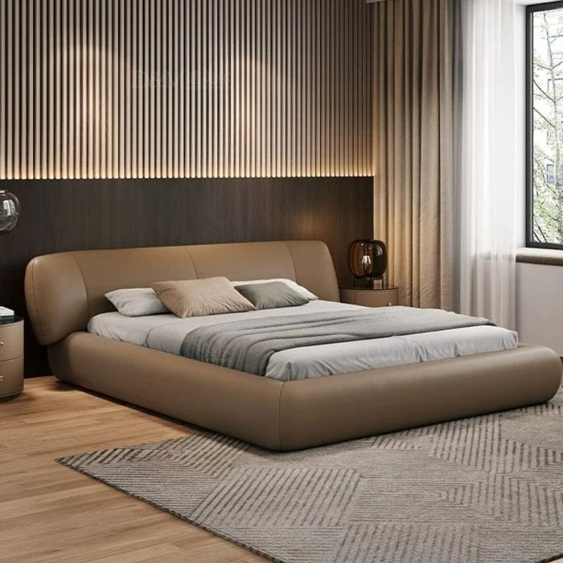 Bedroom Furniture Surrounded Leather Bed Modern Simple Master Bedroom Full Size Bed Frame Comfortable Fashion Double Beds