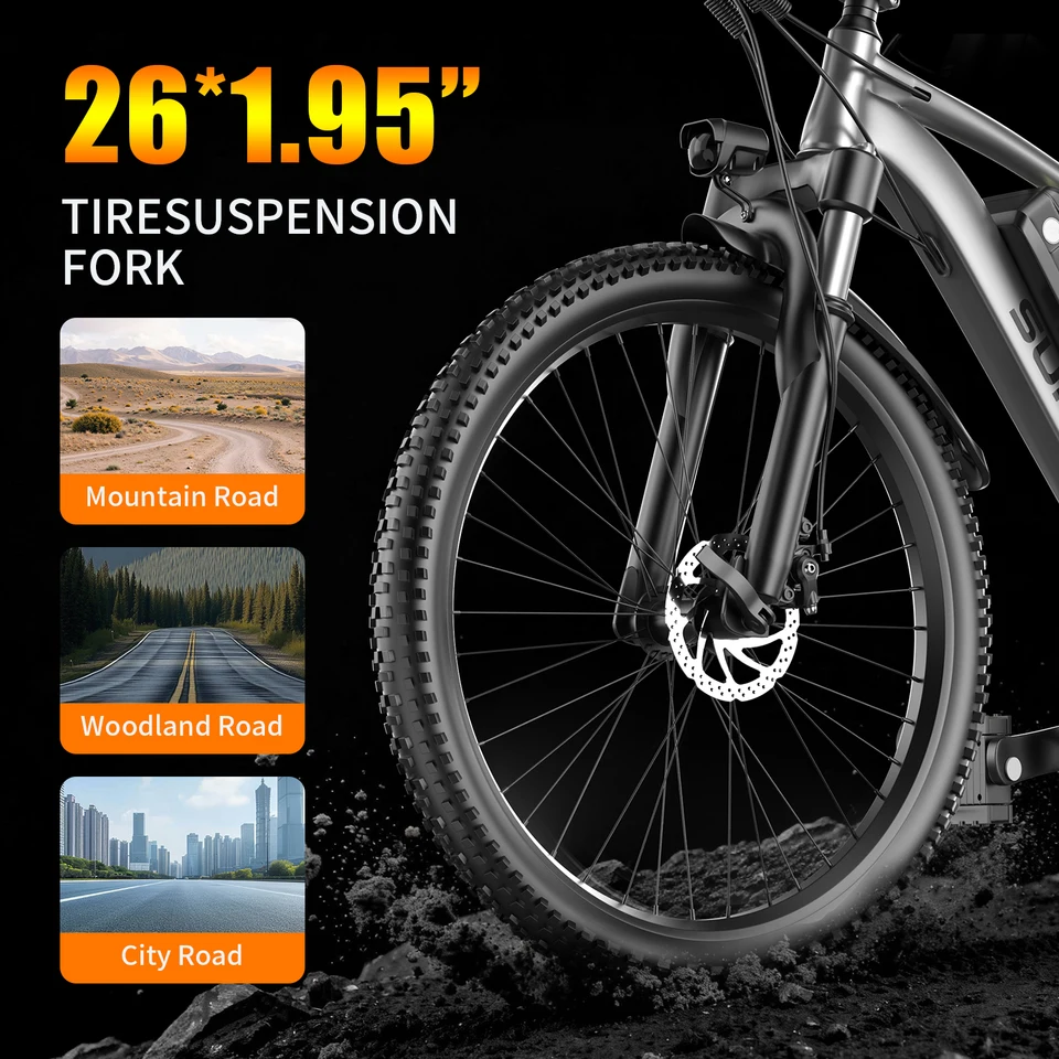 UPlee G73 Electric Bike Adults Electric Bicycle Peak 740W 48V 13AH E Bike 26" Fat Tire Mountain Bike 25mph Electric Dirt Bike image 5