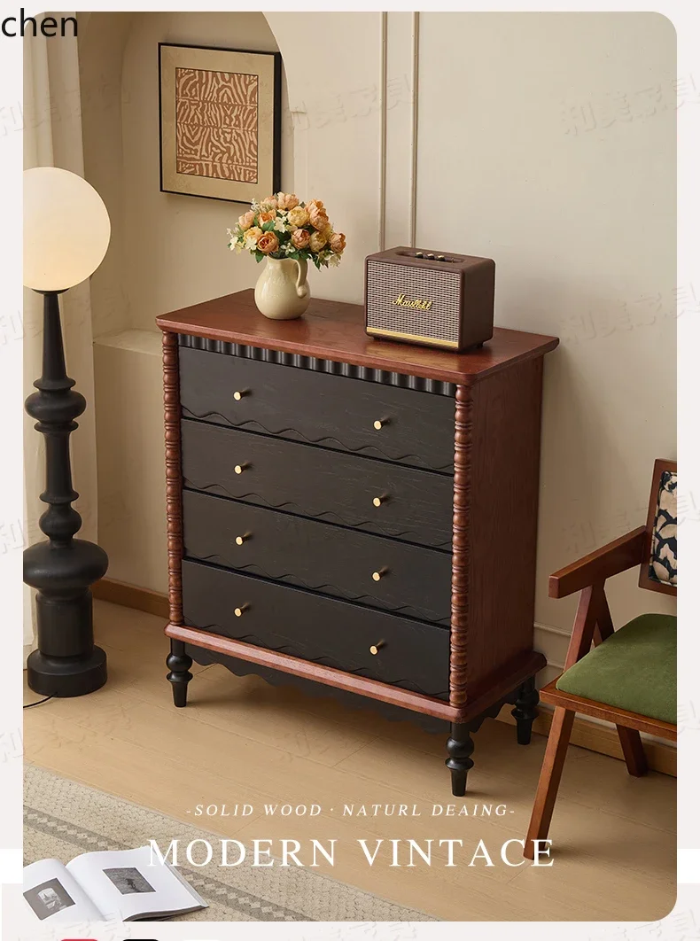HT Retro Solid Wood Small Apartment Bedroom Bedside Storage Cabinet Living Room Entryway Eight-Drawer Cabinet