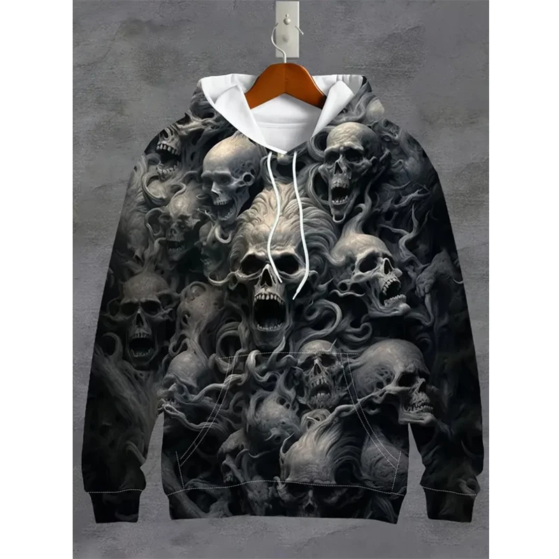 

MOTO 3D Skull Graphic Printed Men's Sweatshirt Casual Oversized Hoodie Long Sleeve Harajuku Style Pullover for Autumn Spring