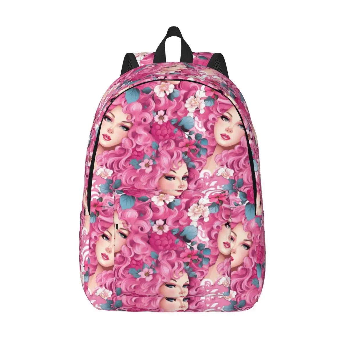 Personalizado rosa Barbies enfrenta lona mochila, Bookbag básico para a escola e faculdade, homens e mulheres