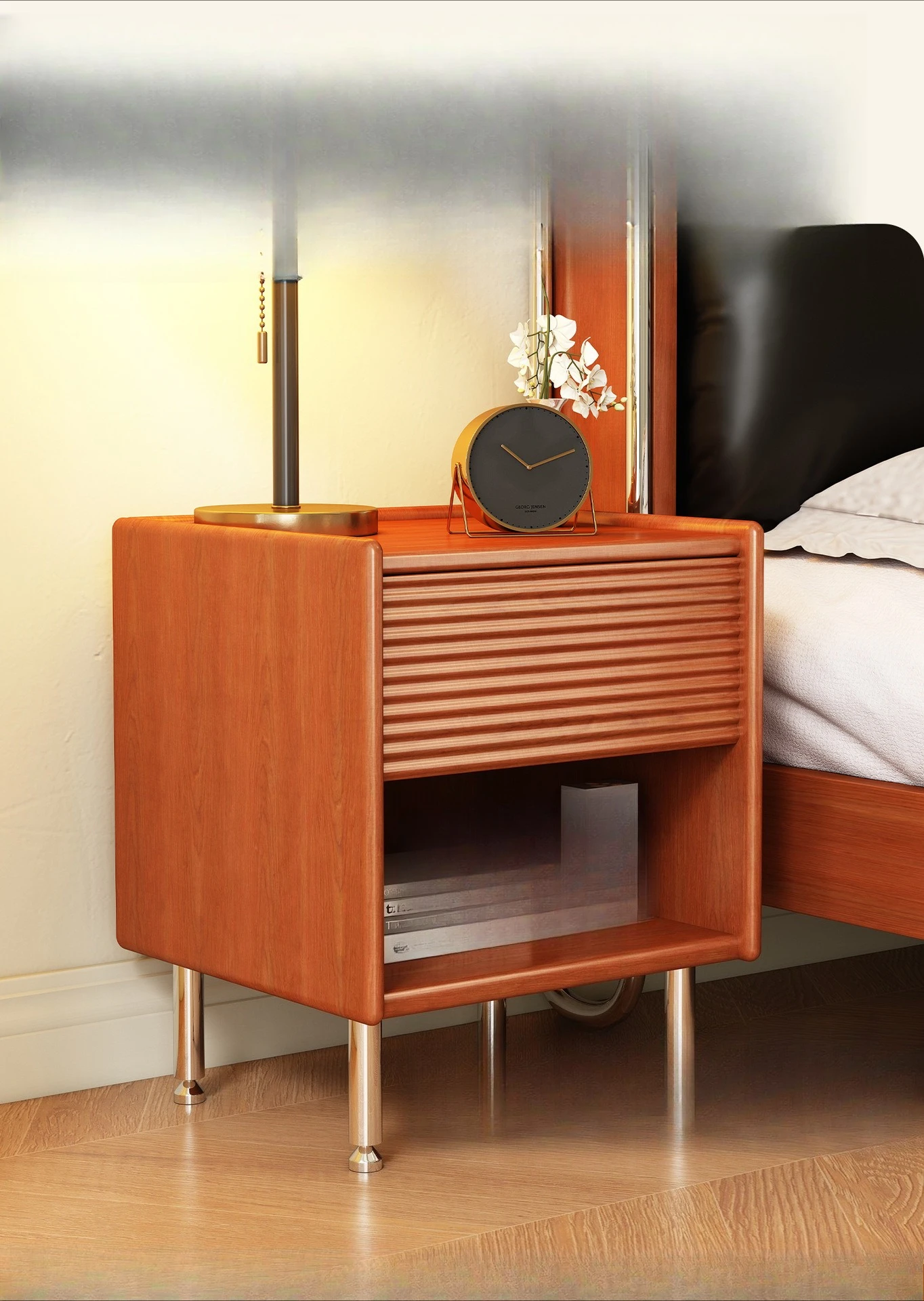 Pure solid wood bedside table Small retro bedside table Medium antique home bedroom Storage storage cabinet