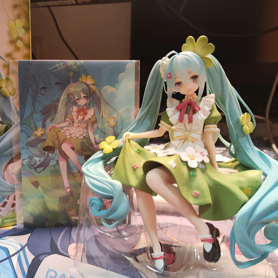 Figurine Anime Hatsune Miku 15 cm, Modèle de Collection PVC, Figurine d'Action Fée du Trèfle Porte-Bonheur, Ornement, Jouets, Cadeaux