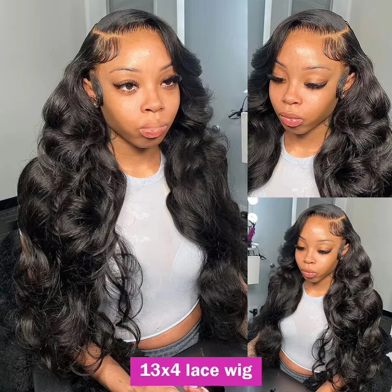 Body Wave Brazilian Human Hair Wig 200% Density 32 34 Inch 13x4 13x6 HD Transparent Lace Front Wig Natural Black for Women HD Lace