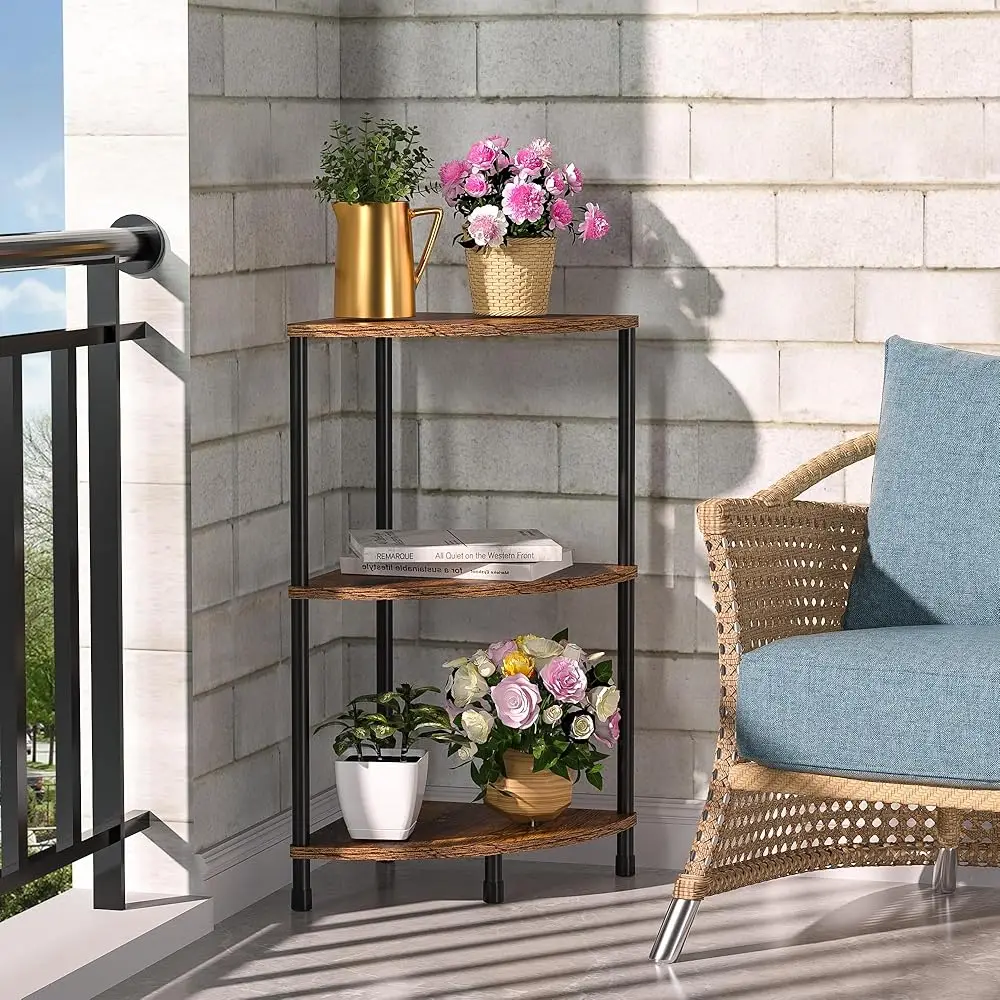 

Corner Plant Stand Shelf, 3 Tier Small Shelf Plant Stand For Indoor Plants, Rustic Brown Corner Bookshelf Wall Decor Living