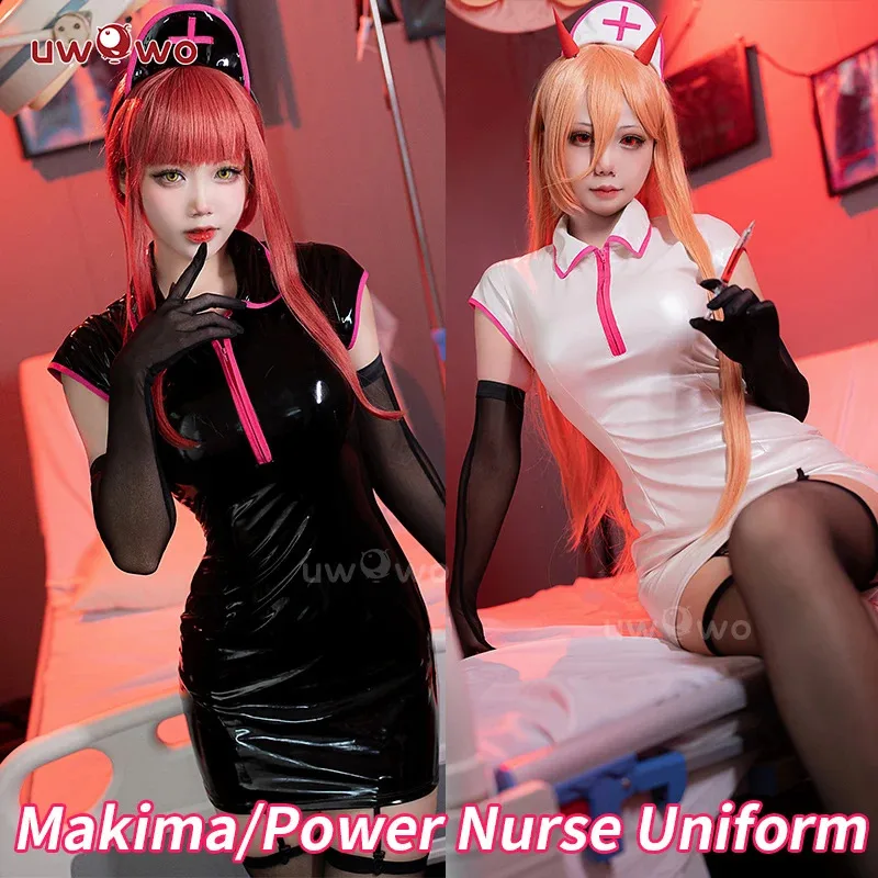 

Qq28LQIN STOCK UWOWO/Succubus Костюм Косплей Powerr Makimaa Униформа медсестры Боди Дьявол Хэллоуин