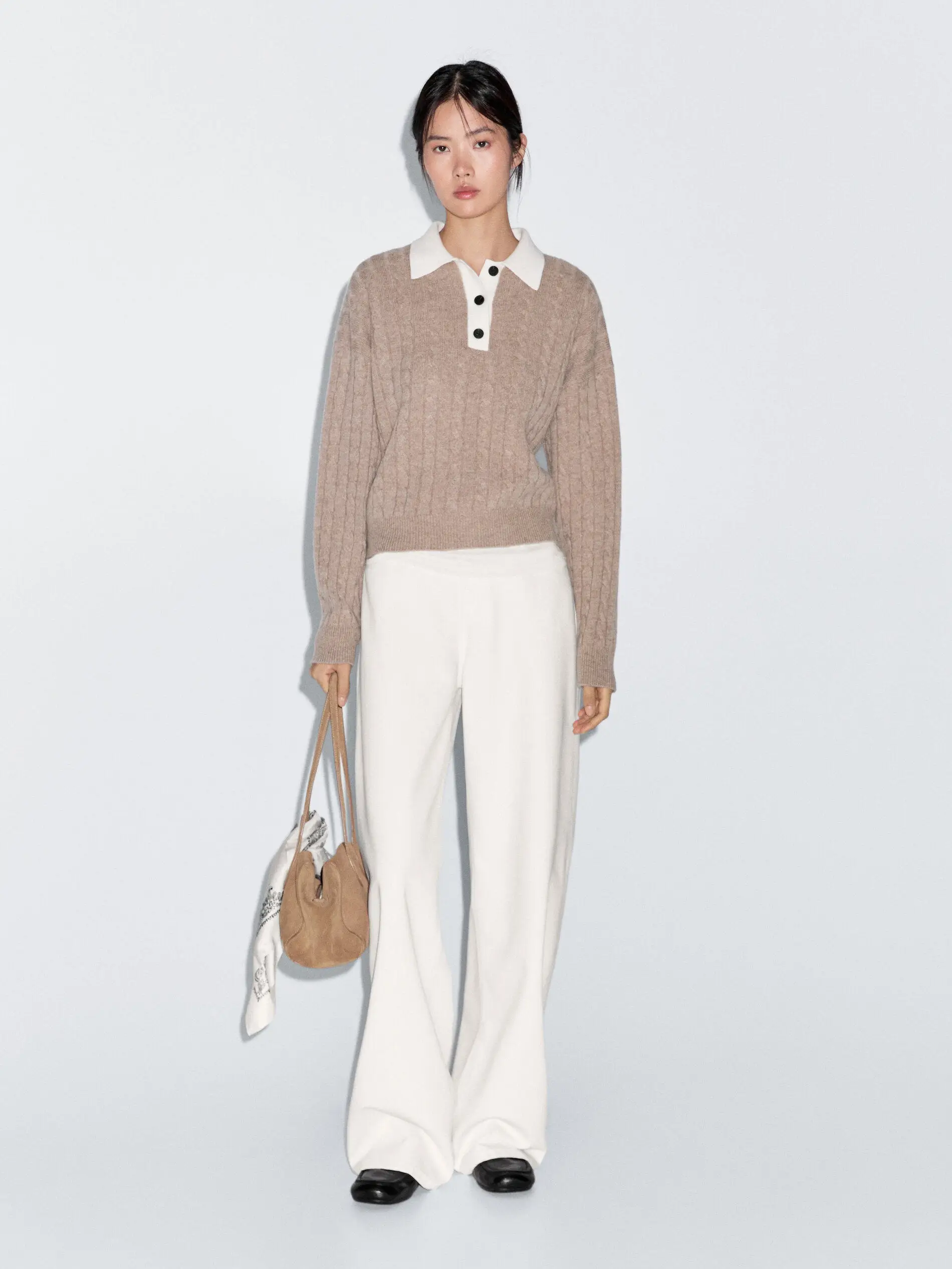 Ethereal Traf Md 2026 YAZHIMEI Autumn New Style of Women's Casual Fashion Polo Collar Braided Long-sleeved Wool Blend Sweater