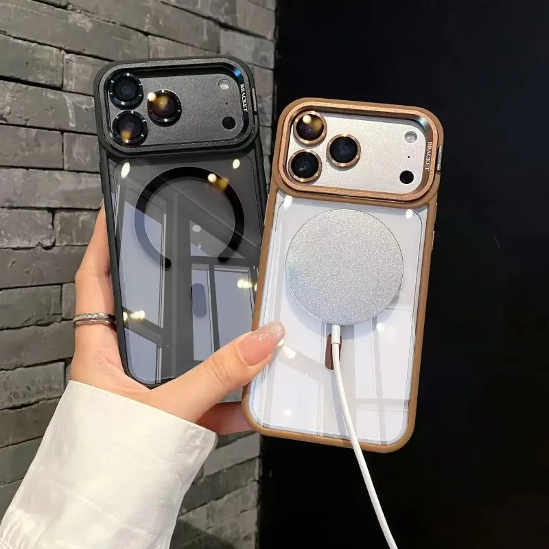 

Новая прозрачная рамка, складной держатель объектива, защитный чехол для iPhone 17Air 17 Pro Max, чехол для телефона с магнитной зарядкой Magsafe