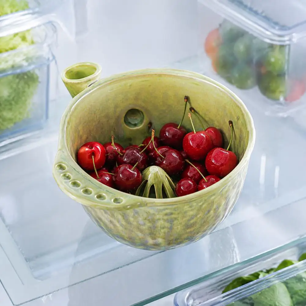 Fruit Washing Bowl Kitchen Prep Colander Ceramic Berry Washing Bowl with Drainage Hole 360° Self Rinsing Fruit for Kitchen