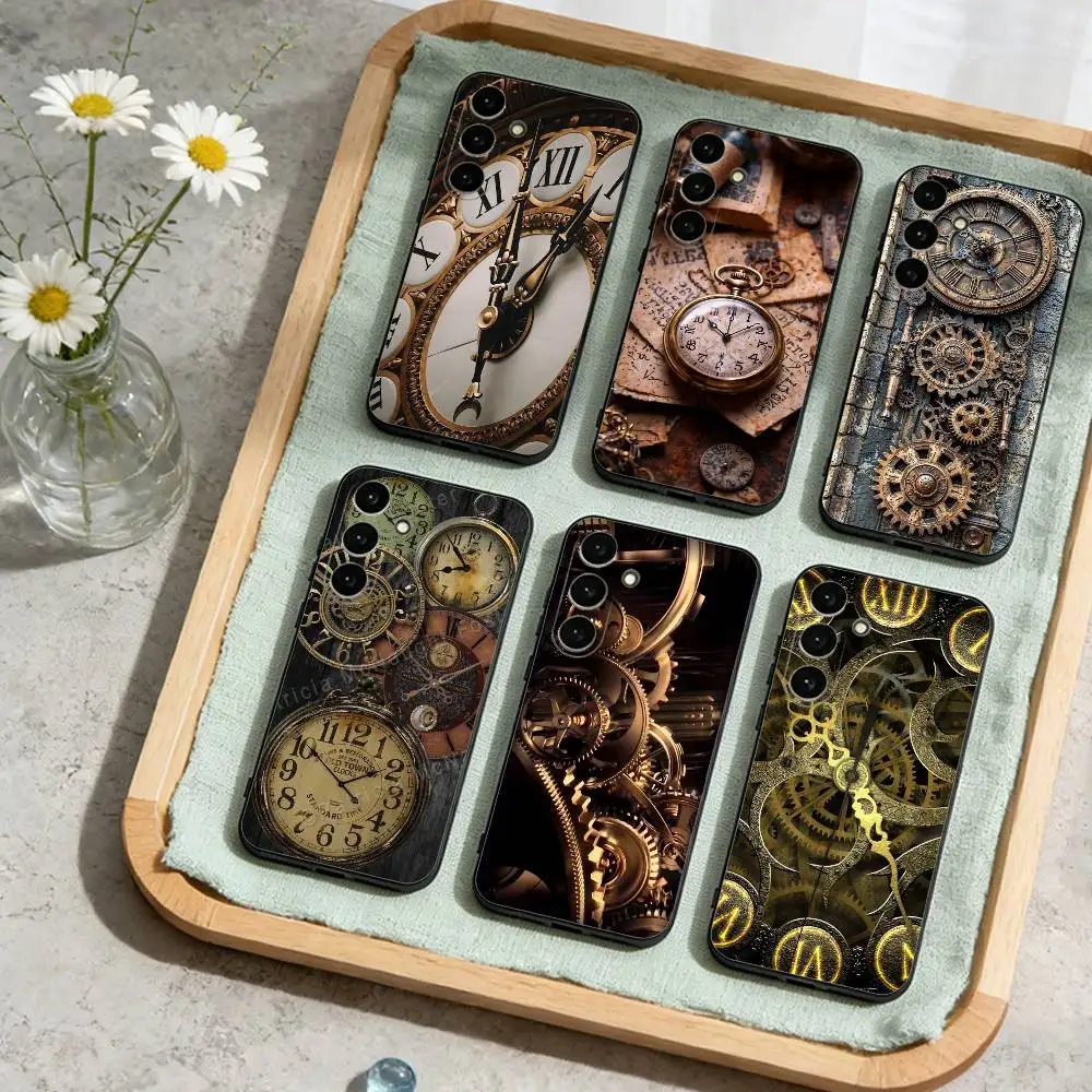 

Retro clock gears Phone Case For Samsung Galaxy A73,A72,A71,A70,A53,A52,A51,Others Soft Black Cover
