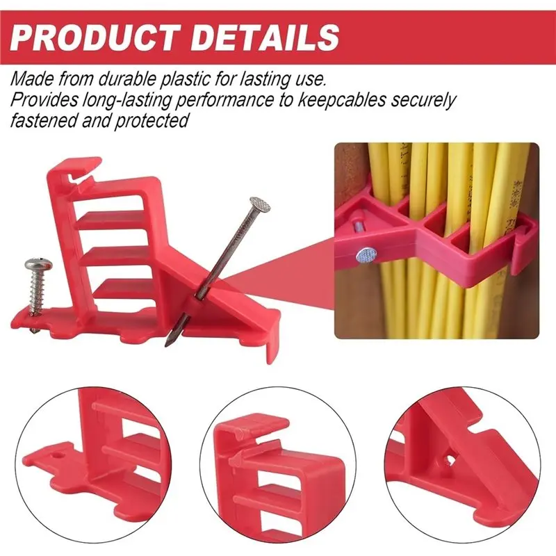 ABHI-Multi Cable Staples MCS-20W For Securing(Non-Metal), Red(20 Pcs)- Works NM, Coaxial& Data/CAT 5