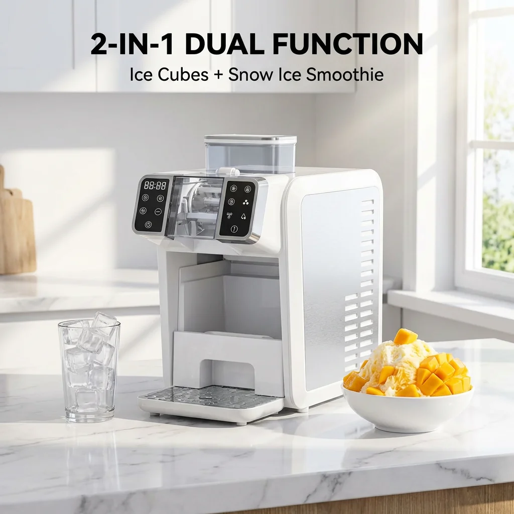 Mini 2 in 1 Ice Cube Maker and Ice Smoothie Machine JP KR One Click Cleaning Fruit Juice Slushy Freezer for Countertop Bar