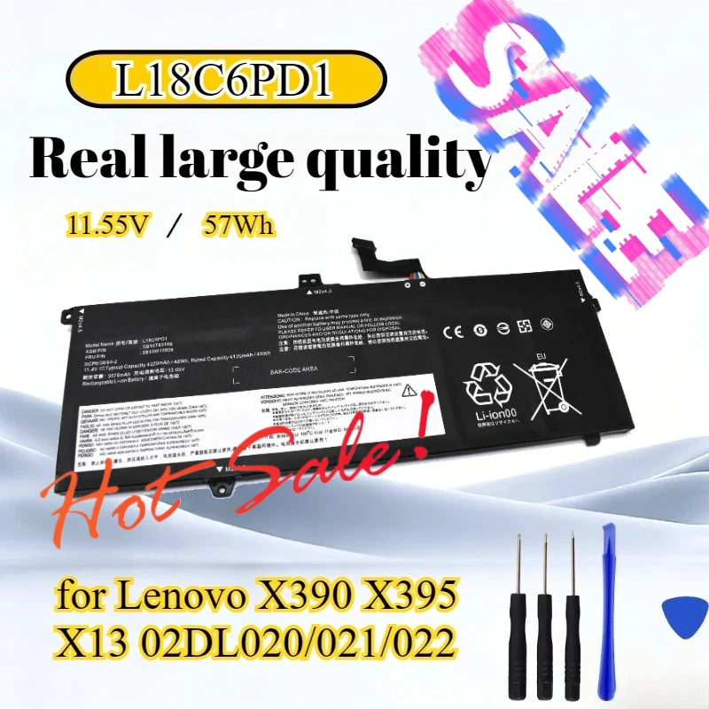 New 02DL020/021/022 L18C6PD1 Battery for Lenovo X390/X395/X13 - 11.55V 57Wh Li-Polymer Long Lasting Replacement