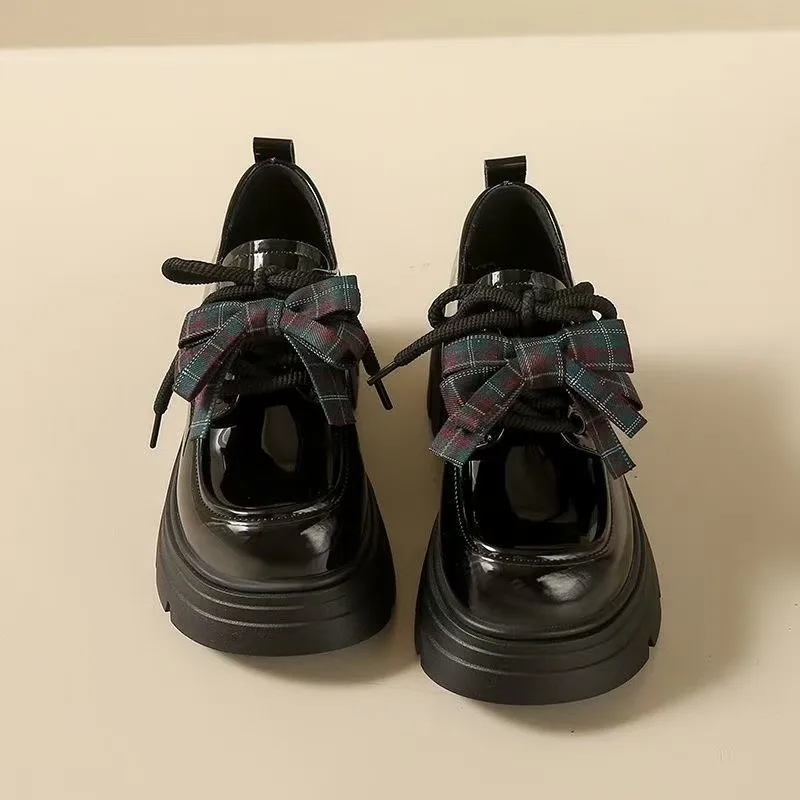 

Autumn Height Increase Women Mary Jane Shoes Concise Lace Up Shoes Ladies Platform Leather Pumps