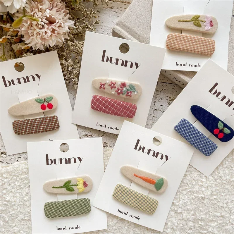 الكورية الحلو المطرزة زهرة الرضع الأطفال مقاطع الشعر لطيف تنوعا الكرز فتاة الطفل دبوس الشعر أزياء الأخوات الاطفال أغطية الرأس