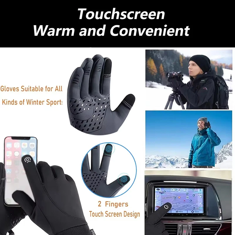 Motorcycle Riding Cold Resistant Gloves Men's Touch Screen Waterproof Warm Full Finger Gloves Skiing Climbing and Running Gloves