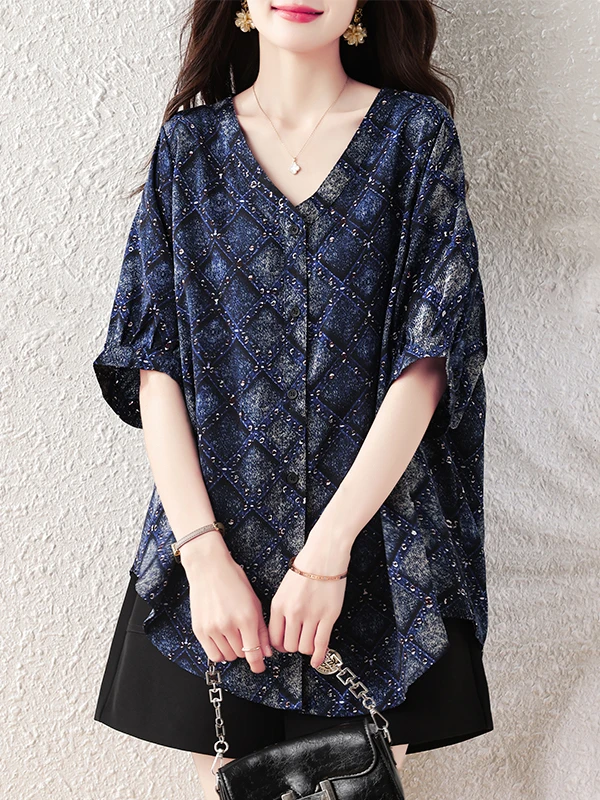

Summer New Women's Short Sleeve V-Neck Loose Fit Shirt Fashion Simple Style Chiffon Top Regular Length Daily Wear Open Cardigan
