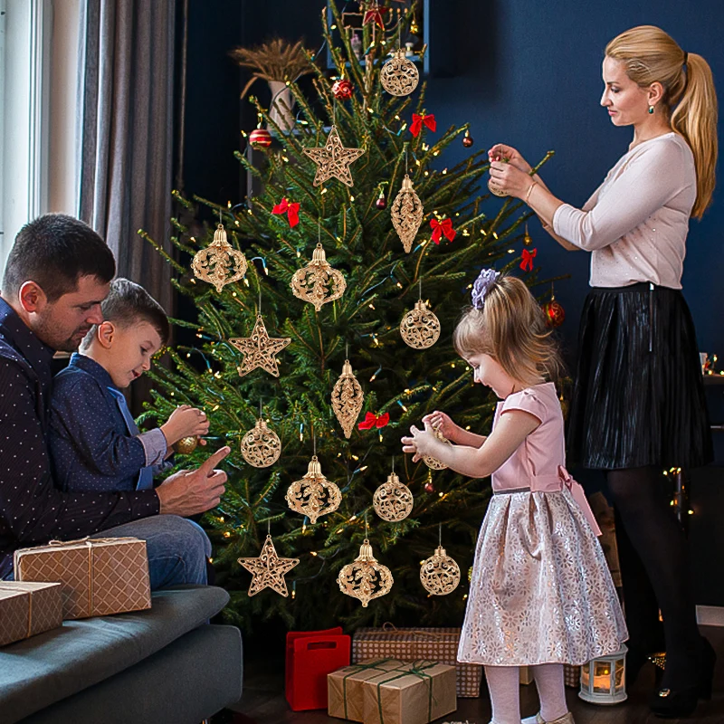 Weihnachtskugel, Baumspitze, Sterndekoration, Kunststoff, goldene Kugeln, Weihnachtsbaum, hängende Ornamente für Navidad Noel