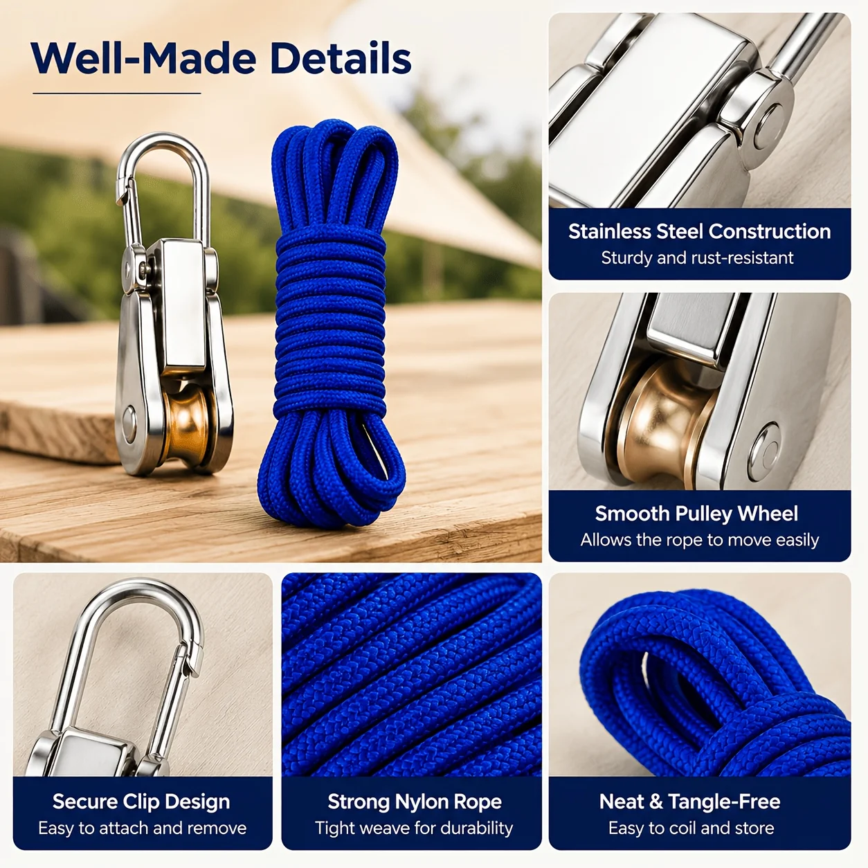 12pcs Rope Set with Roller Tensioners, Featuring Locking Buckles for Secure Bundling, Ideal for Camping, Boating, and Outdoor