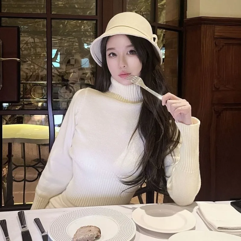 

Autumn and Winter Korean High-end Fashion New Women's Elegant and Sexy Knitted Inner Sweater High Neck Slim Fit Sweater Jumper