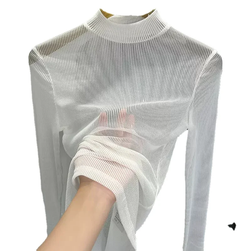 2023 Summer Women Golf Sunscreen with long sleeves and ultra-thin ice silk bottoming shirt and round neck turtleneck top