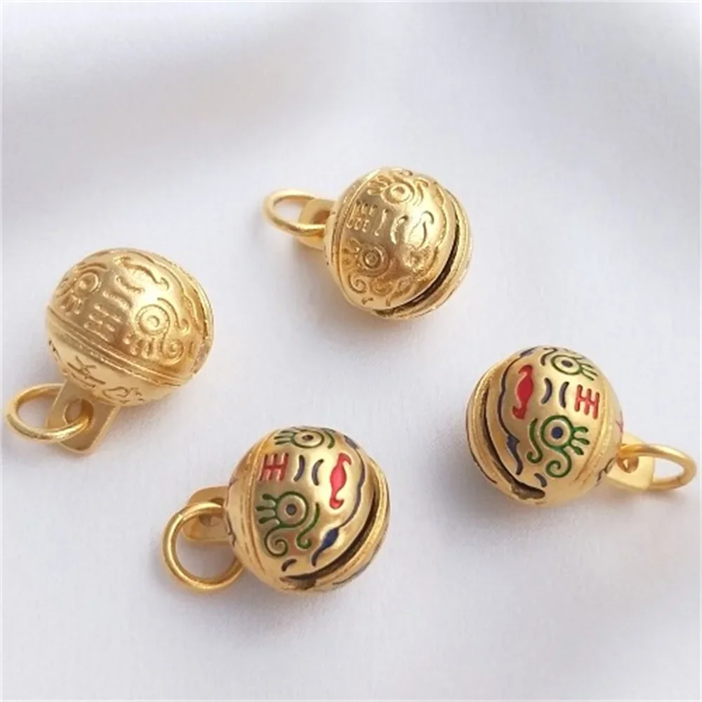 Shajin Tiger Head Bell Pendant DIY Hand-woven Pendant Enamel Color Palace Bell Bracelet Charm Accessories K239