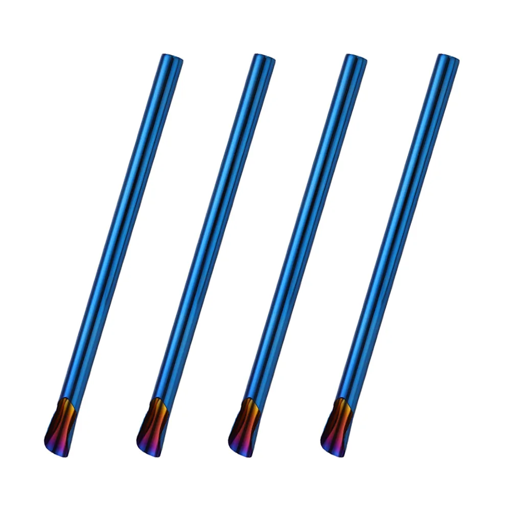 

4Pcs Stainless Steel Straws Reusable Colored Straw Spoon for Parties Picnics Hiking Trips Office Use Blue Straw Stirrer