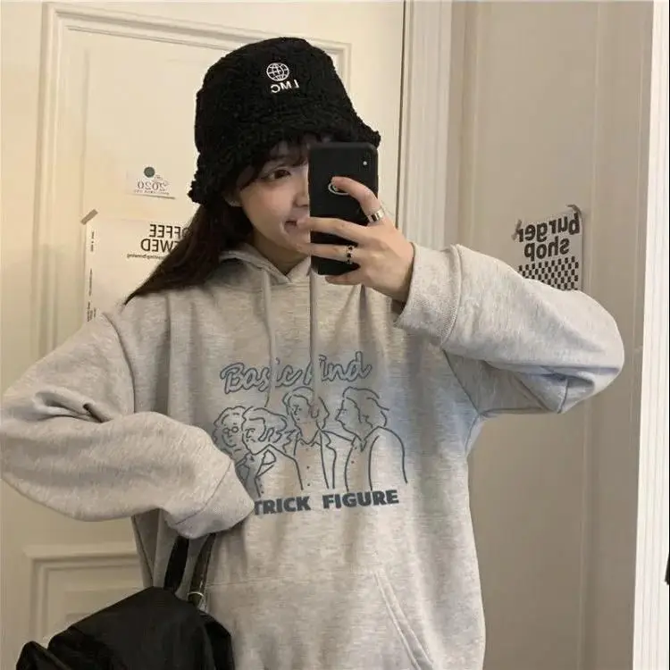 American trendy brand heavyweight hooded sweatshirt for women autumn and winter new loose thin large size top and jackets trendy