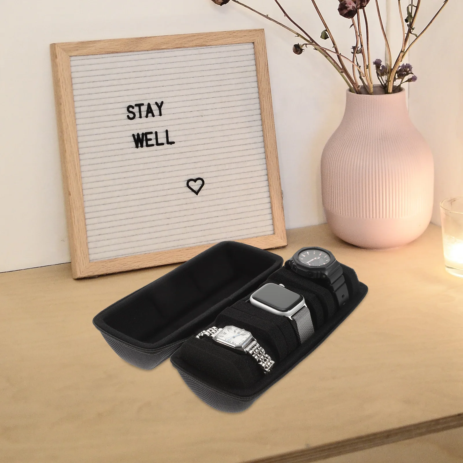 

Storage Cloth 3 Card Slots Watch Carrier Portable Jewelry ganizer Travel Portable Watch Box Case for Men Gifts