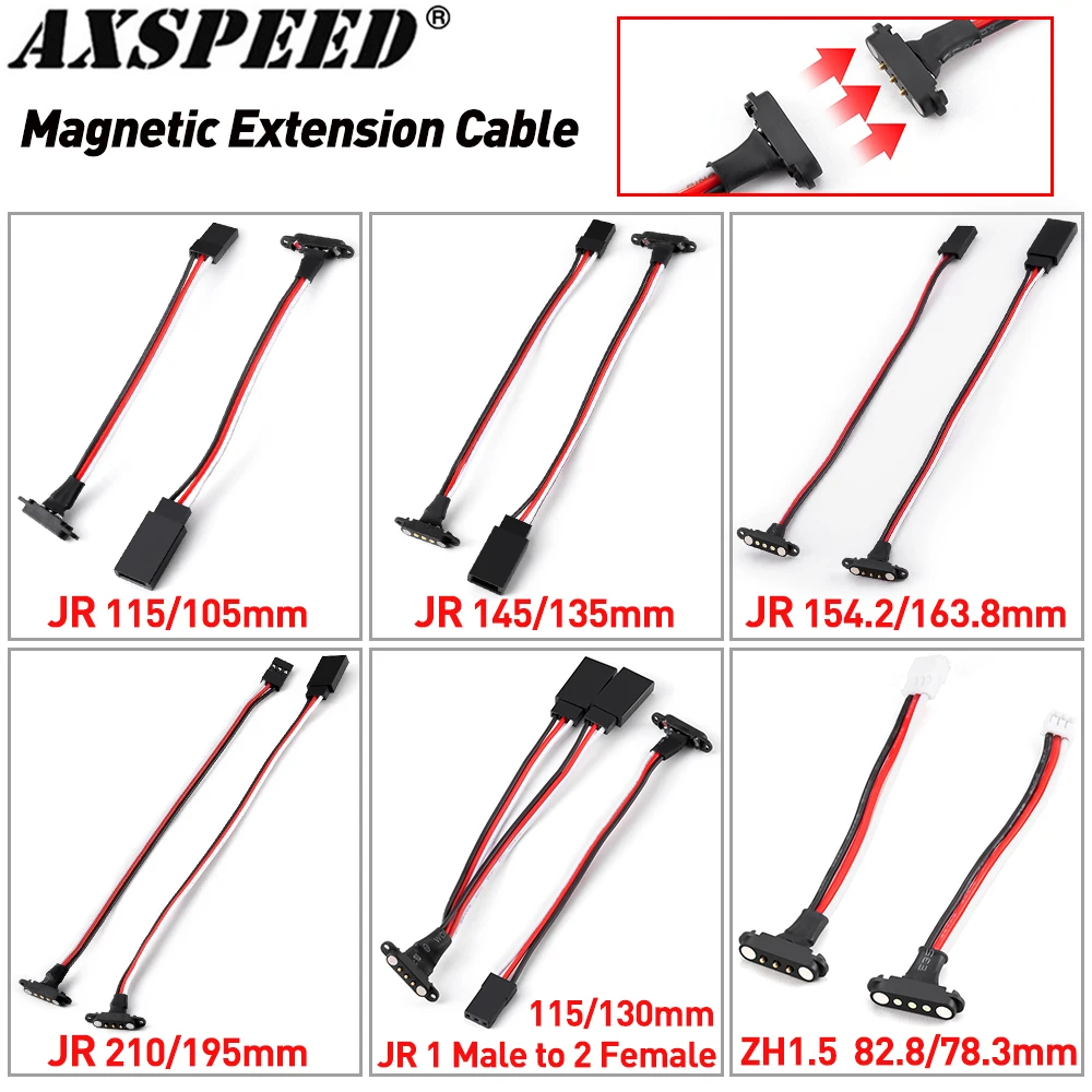 AXSPEED Magnetic Snap-on JR/ZH1.5 Extension Cable 1-to-2 Male Female Y Cable for RC Model Cars Planes Drones Boats