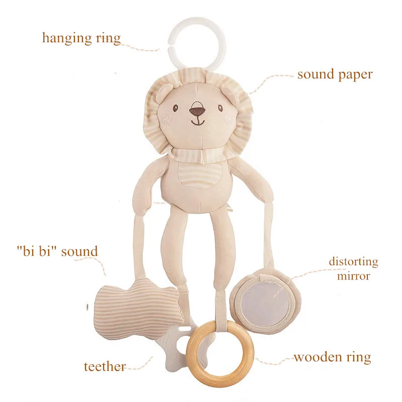 柔らかい綿のベビーベッド用ぶら下げおもちゃ、ぬいぐるみのウサギの癒し人形、歯固め付き、0〜24ヶ月の赤ちゃん用、カーシート、ベビーベッド、モバイルベル