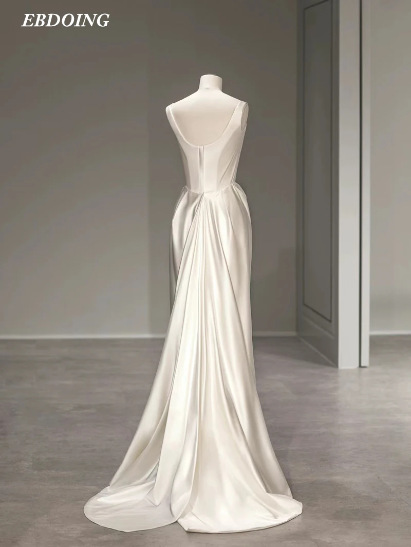 Newest Wedding Dress Sheath For Bride Satin  Scoop Neckline With Open Back Customized Plus Sizes Vestidos De Novias