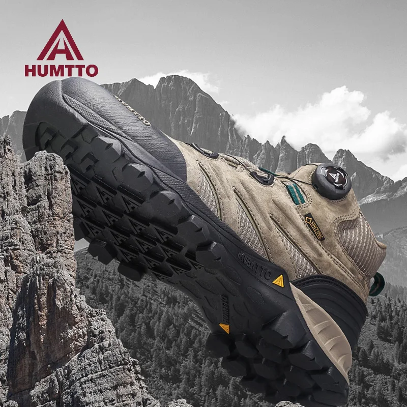 HUMTTO-Botas de caminhada de couro de vaca para homens, esporte ao ar livre, sapatos de neve, escalada, montanha, caça, tênis de trekking