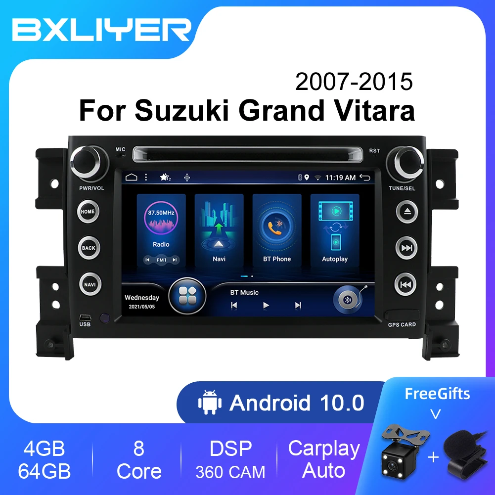 BXLIYER 8+256GB DSP Carplay Android 12 Auto Radio 2 Din Car Multimedia Video Player For Suzuki Grand Vitara 3 2005-2015 GPS NAVI