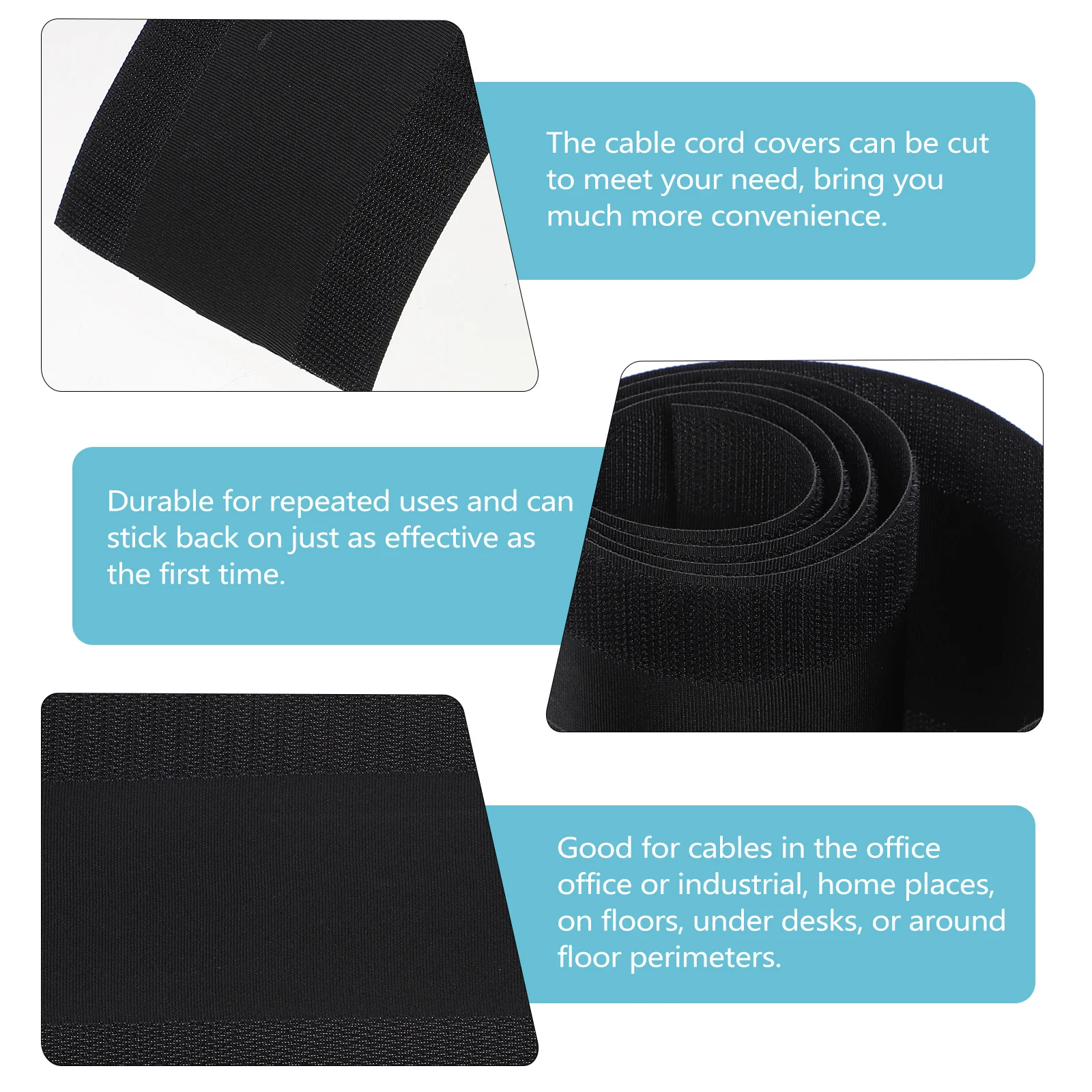 

2Pcs Cable Sleeve Hook and Loop Cord Cover for Floor Carpet Flexible Wire Management Protector Household Industrial Use