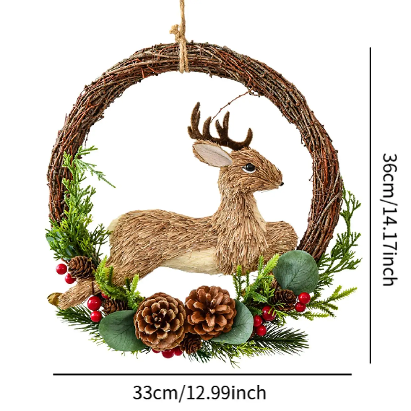 Christmas Wreath Front Door Flower Wreath Hanging Garland Xmas Wreath Rattan Wreath for Cabinet Bedroom Wedding New Year Party