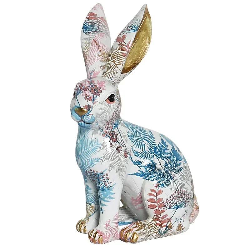 

Cute Rabbit Nordic Painted Jade Rabbit Ornaments Resin Ornaments Living Room Creative Gifts and Crafts