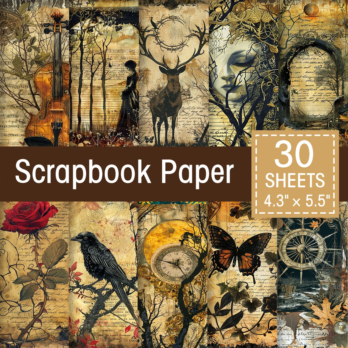 30 Stück Vintage-Halloween-Scrapbook-Papier, DIY-Junk-Tagebuch, Kartenherstellung, Decoupage, Bastelliebhaber-Materialpapier, Halloween-Party-Dekoration