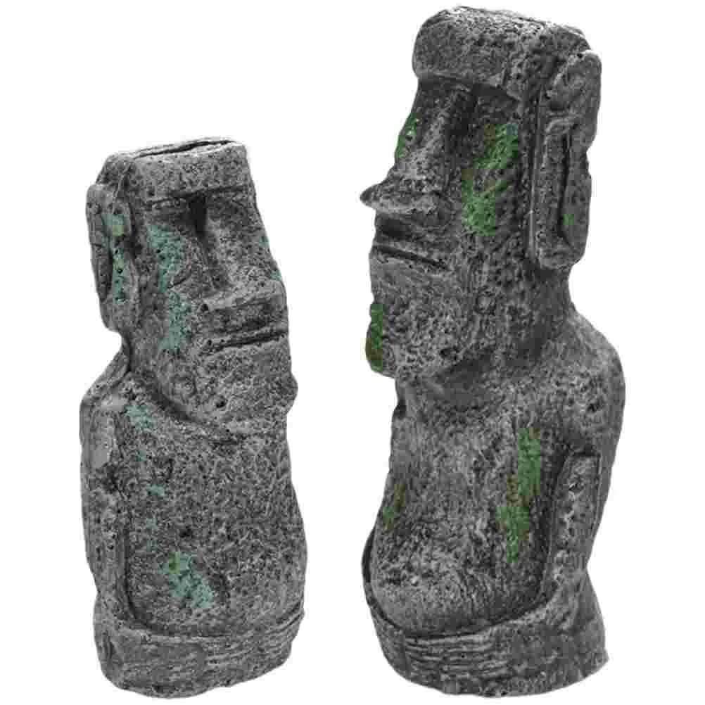 

2 Pcs Grace Accessories Aquarium Ornaments Statue Sculpture Fish Bowl Decorations Island Sculptures Resin Moai Garden Decors