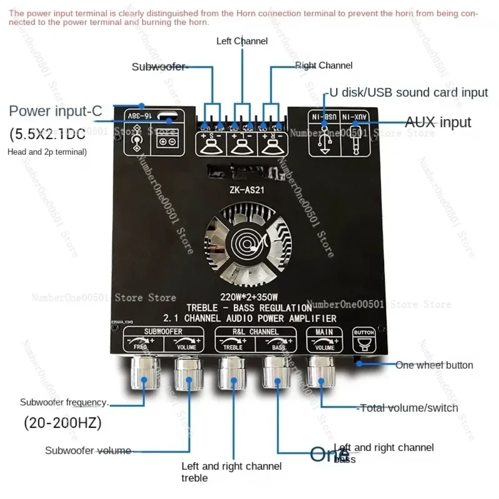 AS21 2.1 channel TPA3255 Bluetooth digital power amplifier board module tone subwoofer 220W * 2 + 350W