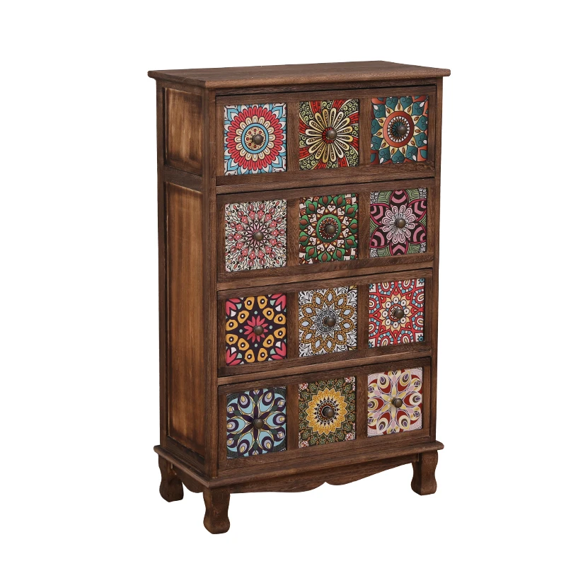 

American retro solid wood chest cabinet painted living room locker drawer storage cabinet balcony multi-layer locker bedroom