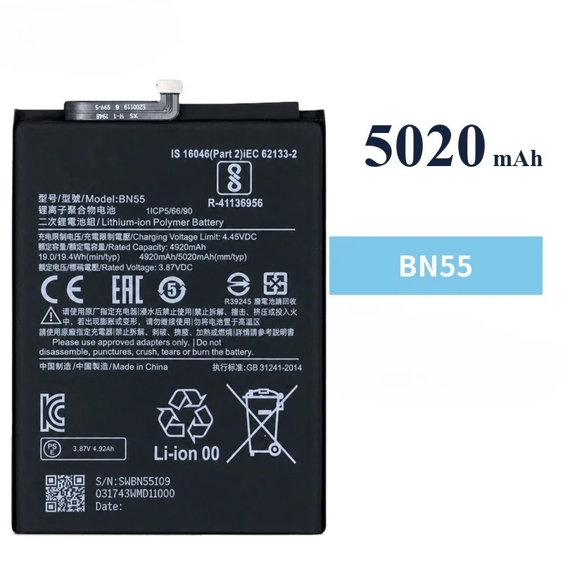 BN55 for Xiaomi Redmi Note 9S Global Phone Battery 0Cycle High Quality High Capacity Replacement Bateria Grade A Cell with Tools