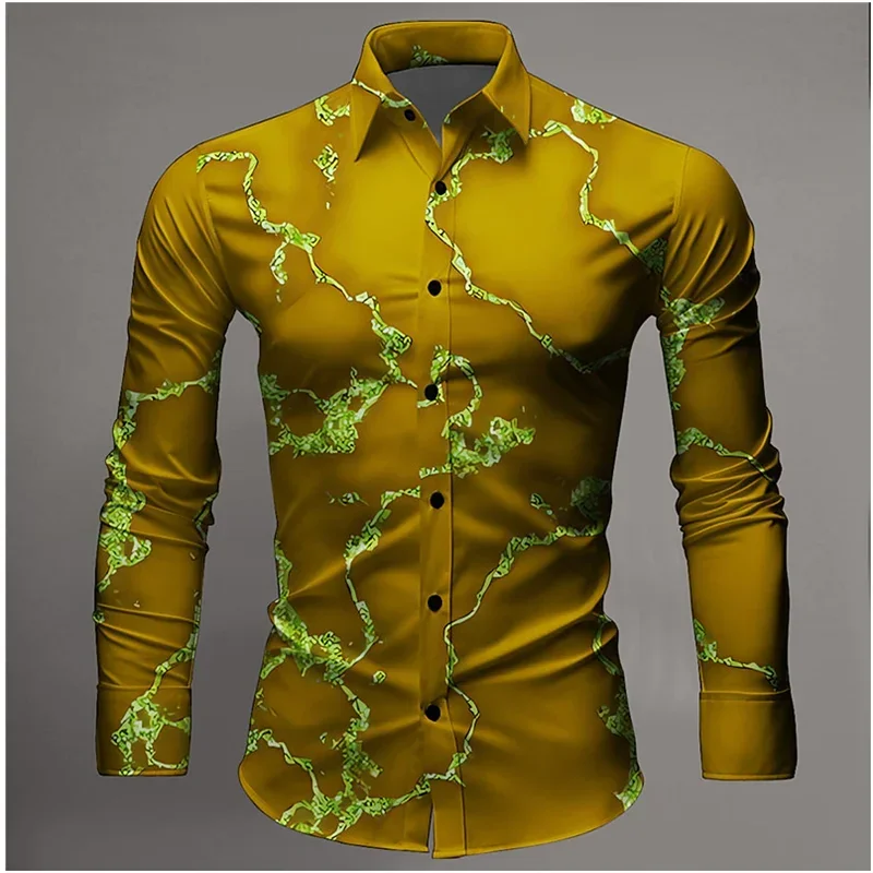 Red Long-sleeved Men's Formal Shirt Street Style Original Informal Fashion 3D Pattern HajukuS-6xl Large-size Casual Clothing