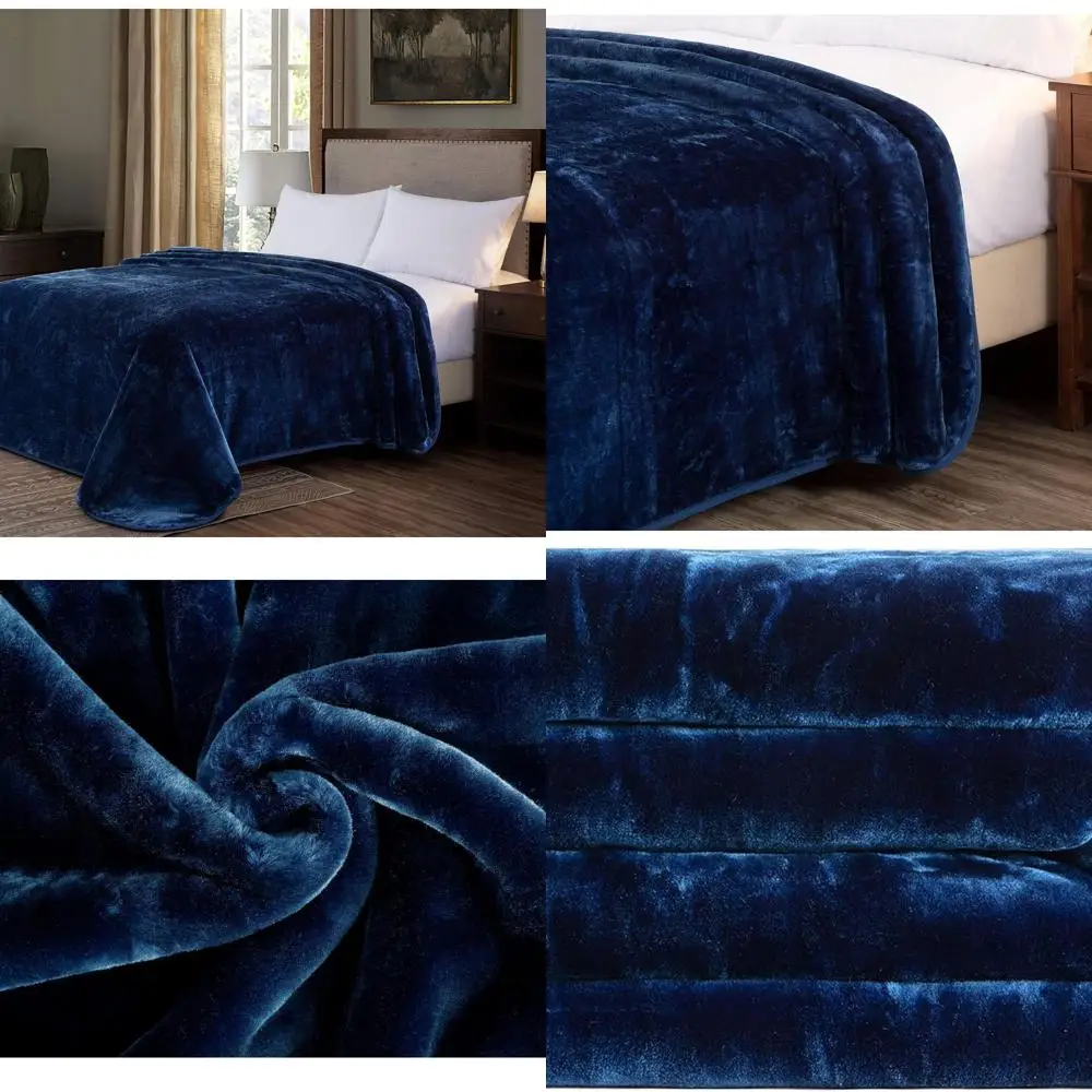 

Luxurious 750GSM Plush Faux Mink Blanket, 9 Lbs, 85 x 95 King Size, Navy