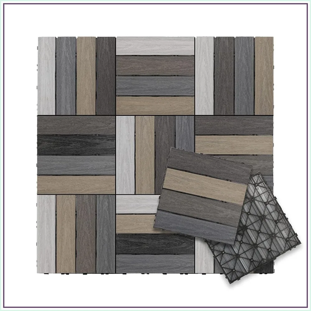 1x1 ft Composite Deck Tiles Interlocking Outdoor Patio Wood Plastic Flooring