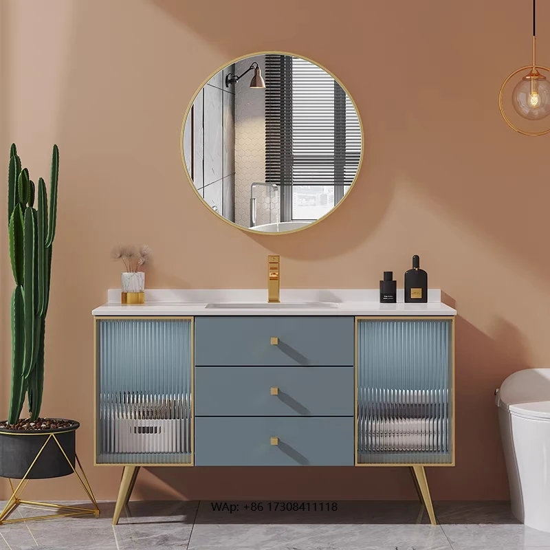 2024 Modern Style Artificial Stone Top Hotel Luxury Wooden  Bathroom Cabinet Vanity Set Cheap Bathroom Vanity