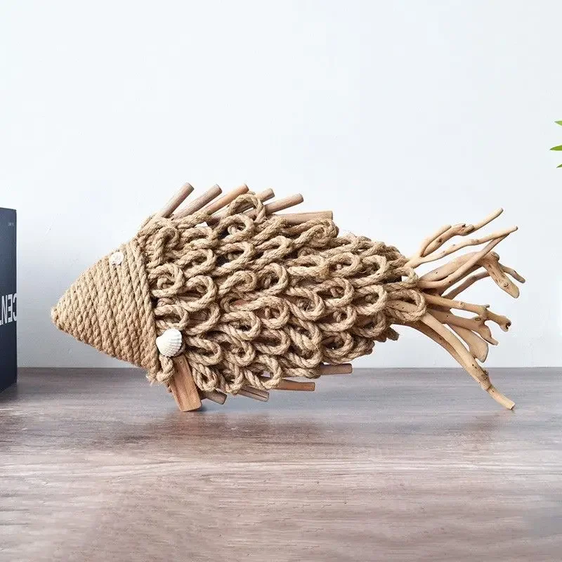

Handmade Woven Fish Decoration Natural Modern Dining Table Ornament Creative Living Room Decor Artistic Gift for Home Use