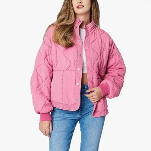 Autumn and Winter Women's Shoulder Down Quilted Loose Casual Patchwork Button Cotton Jacket