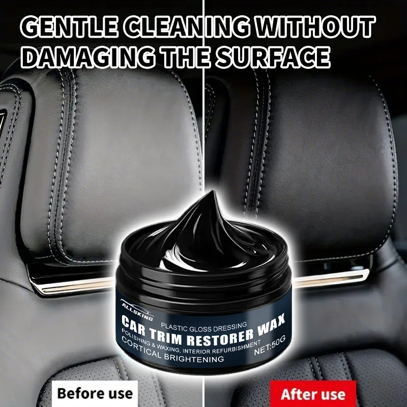 Rinnovatore e Lucidante per Plastica Auto – Cera Rinnovatrice per Pelle e Pannelli Auto, Agente Lucidante per Ripristinare la Lucentezza Nera